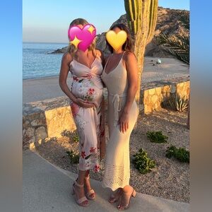 Beige Crochet Midi Dress, size medium.